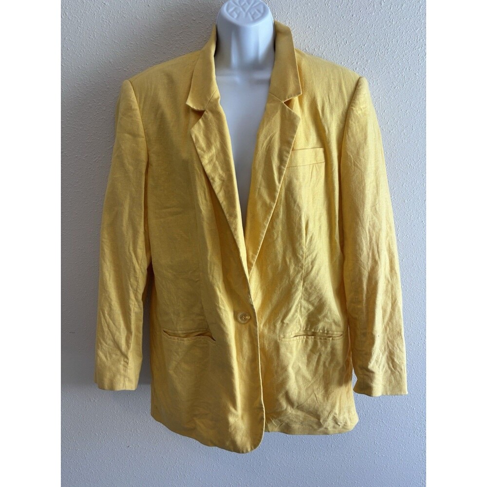 Adolfo Studio Women's‎ Yellow Linen Blend Blazer - Double Breasted Jacket Sz 14